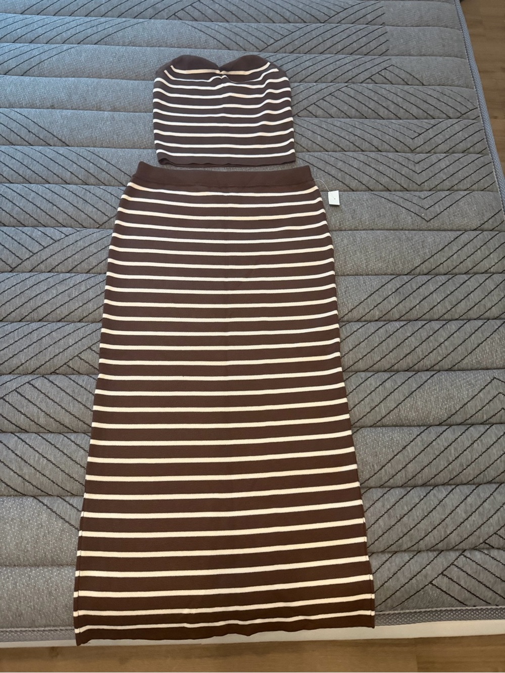 Striped Brown and Cream Two-Piece Knit Dress